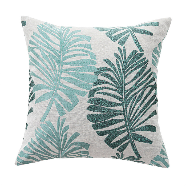 Linen Cushion Cover – Printed Leaf Decorative Pillow Cover for Sofa & Bed