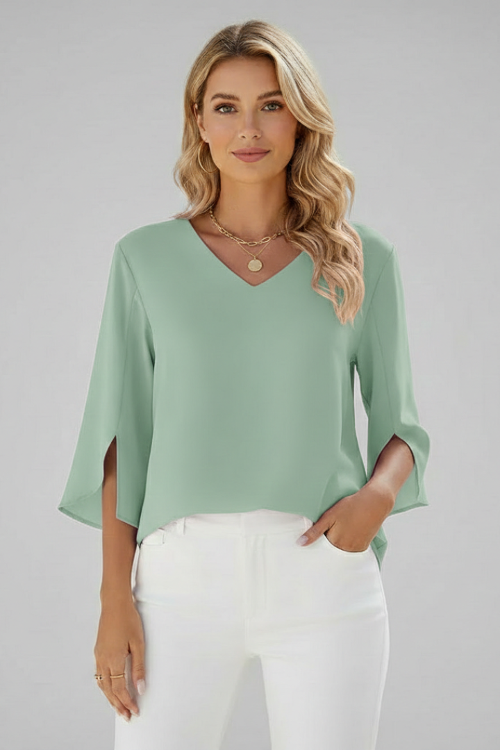 Felicity Women's V Neck 3/4 Sleeve Blouse
