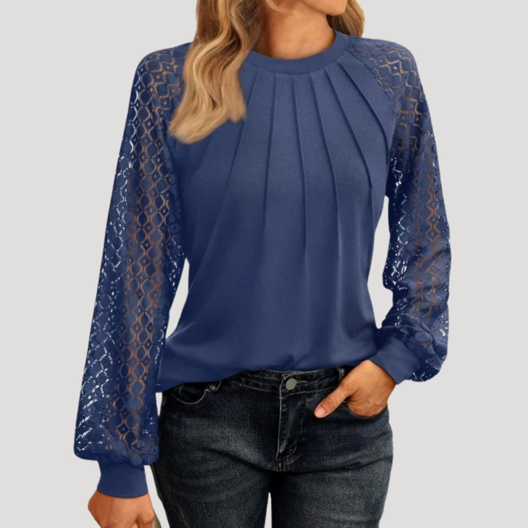 Roswyn Women's Round Neck Lace Sleeve Blouse