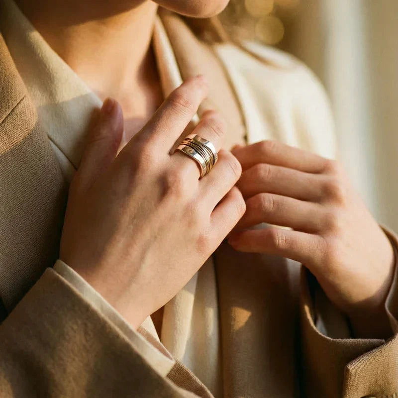 Silver-Tone Ring with Gold-Tone Threads