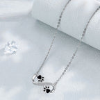 Black Infinity Paw Print Necklace with Zirconia