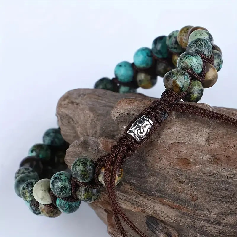 Earth-Tone Stone Bead Bracelet in Green, Turquoise and Brown