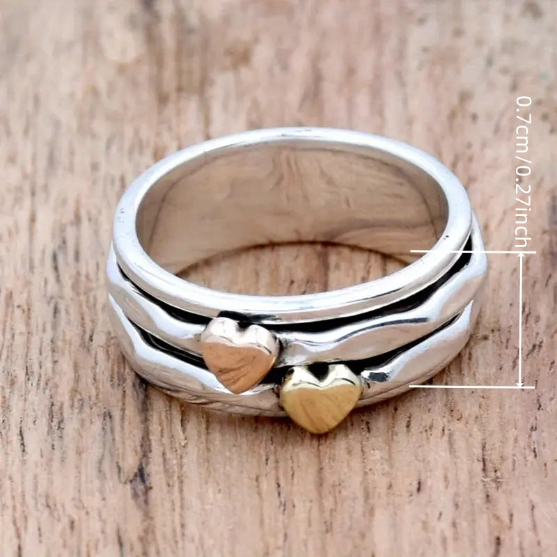 Bohemian Retro Two-Tone Heart Wide Ring