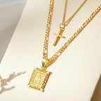 Two-Piece Initial Letter and Cross Necklace Set