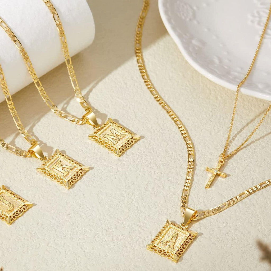 Two-Piece Initial Letter and Cross Necklace Set
