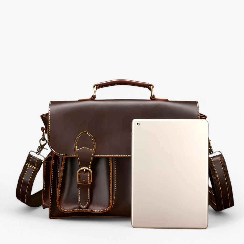 Retro Genuine Leather Laptop Briefcase for Work and Travel