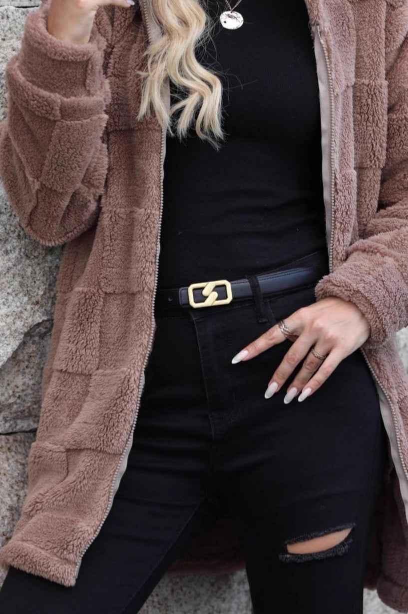 Hooded Zip Through Cardigan Coat with Patchwork Detailing