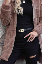 Hooded Zip Through Cardigan Coat with Patchwork Detailing