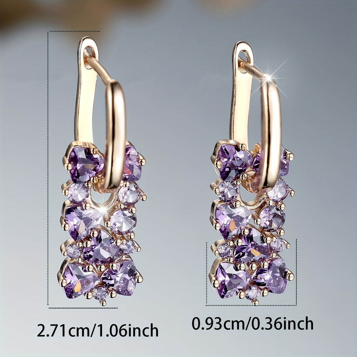 Purple Zirconia Gold-Plated Dangle Earrings