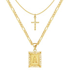 Two-Piece Initial Letter and Cross Necklace Set