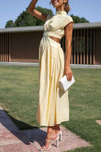 Midi Dress with Waist Cut Out and Practical Side Pockets