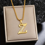 Crystal Accent Initial Necklace in Gold Tone