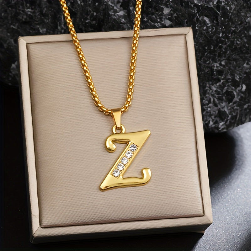 Crystal Accent Initial Necklace in Gold Tone