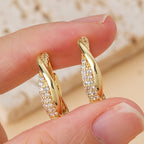 Twisted Gold-Tone Hoop Earrings with Pavé Crystal Accents