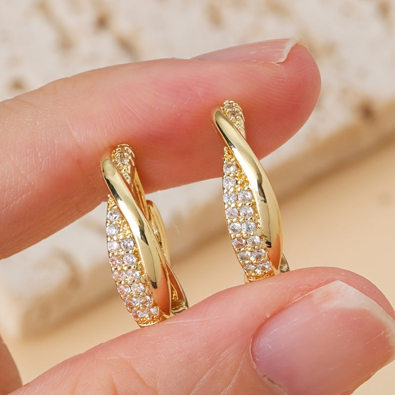 Twisted Gold-Tone Hoop Earrings with Pavé Crystal Accents