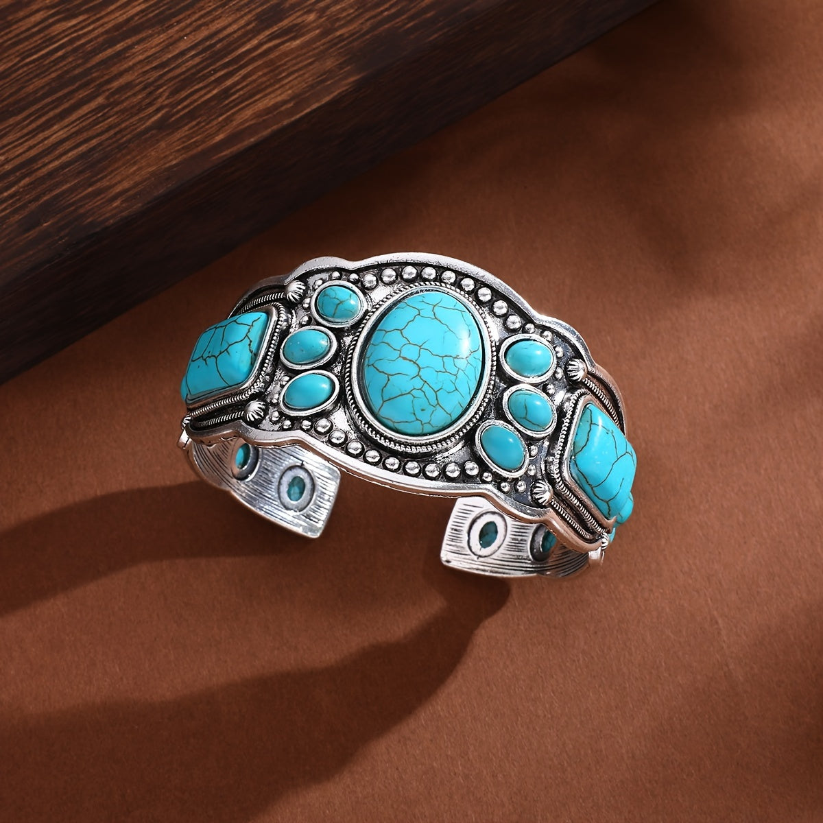 Vintage Ethnic Turquoise Open Cuff Bracelet