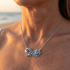 Silver-Tone Double Turtle Necklace with Blue Crystal Accents