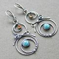 Silver-Tone Spiral Earrings with Blue Stone
