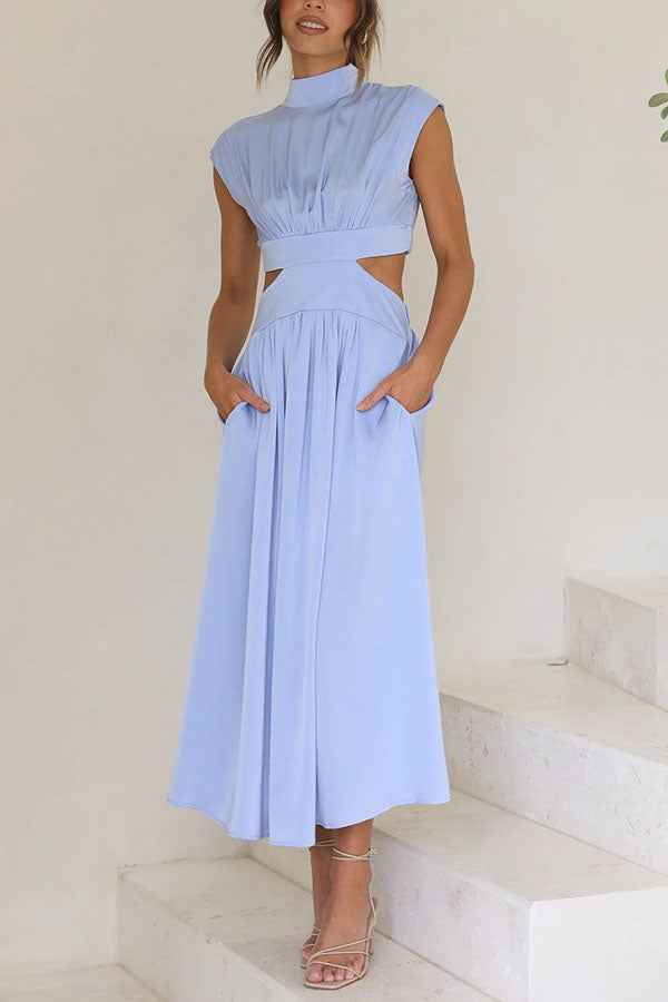 Midi Dress with Waist Cut Out and Practical Side Pockets
