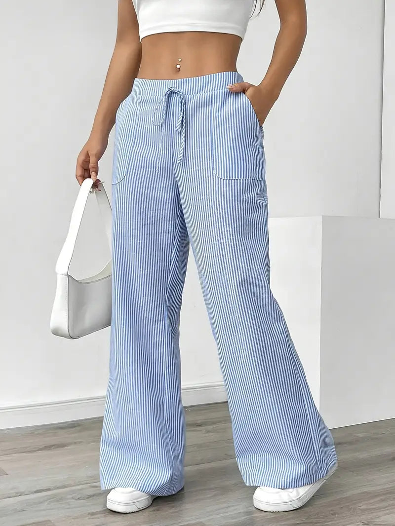 Striped Wide-Leg Trousers with Drawstring Waist