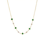Green Clover Station Necklace in Gold Tone