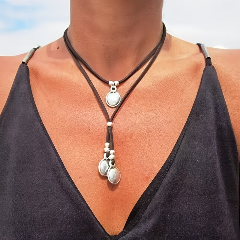 Vintage Double-Layer Pendant Choker Necklace