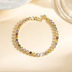 Multicolour Gemstone-Look Gold-Plated Tennis Bracelet