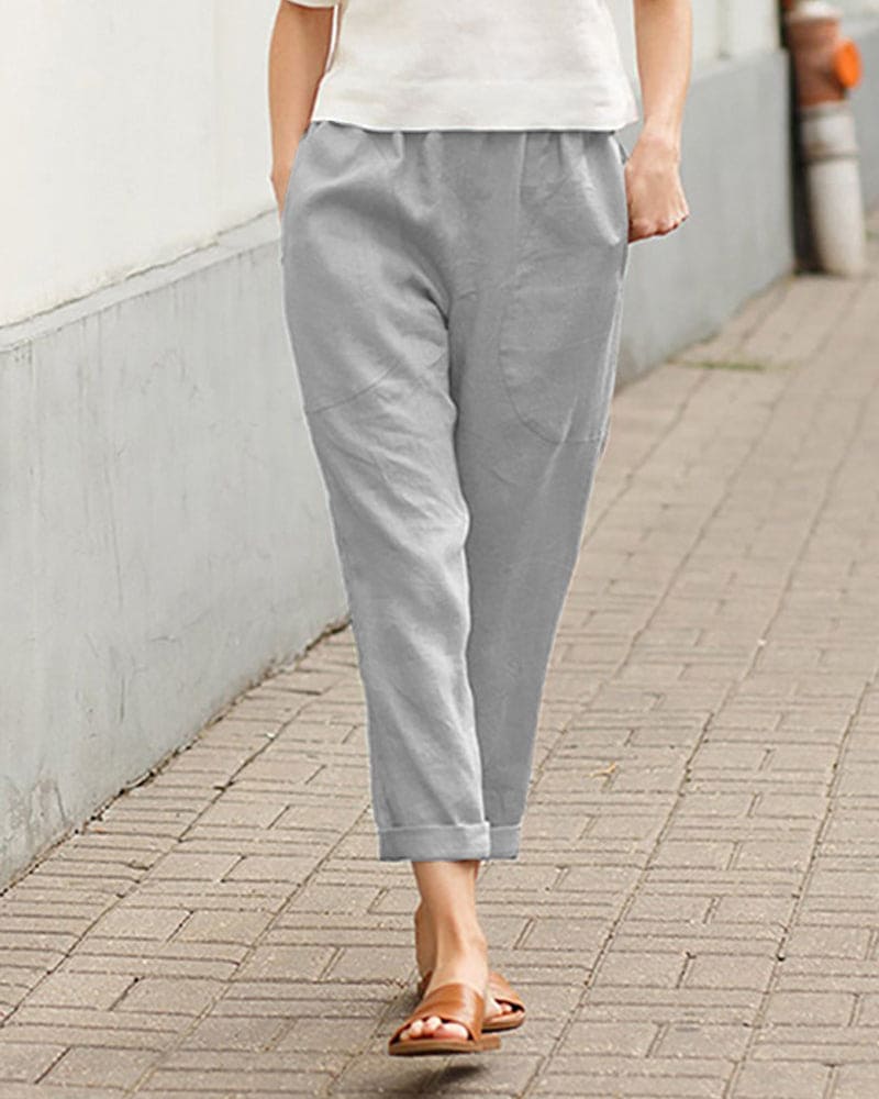 Women's Tapered Trousers in Linen with Rolled Cuffs
