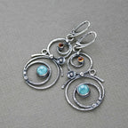 Silver-Tone Spiral Earrings with Blue Stone