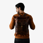 Rugged Full-Grain Cowhide Leather Roll-Top Backpack