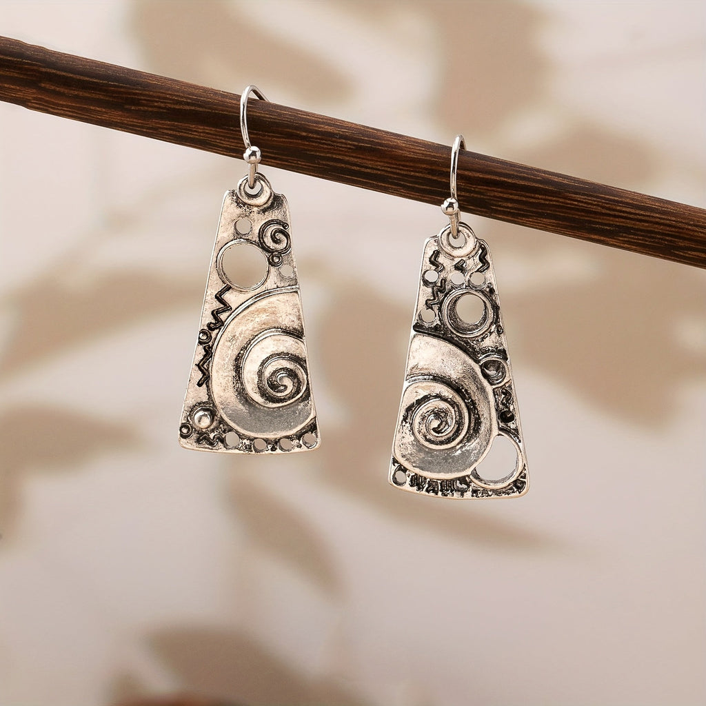 Bohemian Spiral Engraved Ethnic Drop Earrings