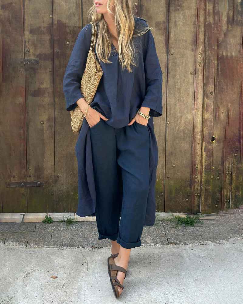 Longline Tunic and Trouser Set with Loose Flowing Fit