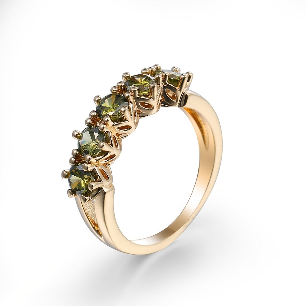 Vintage-Style Olive Green Cubic Zirconia Ring