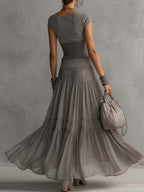 Lace Panel Top and Pleated Maxi Skirt Two-Piece Set
