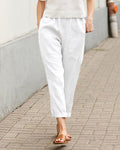 Women's Tapered Trousers in Linen with Rolled Cuffs