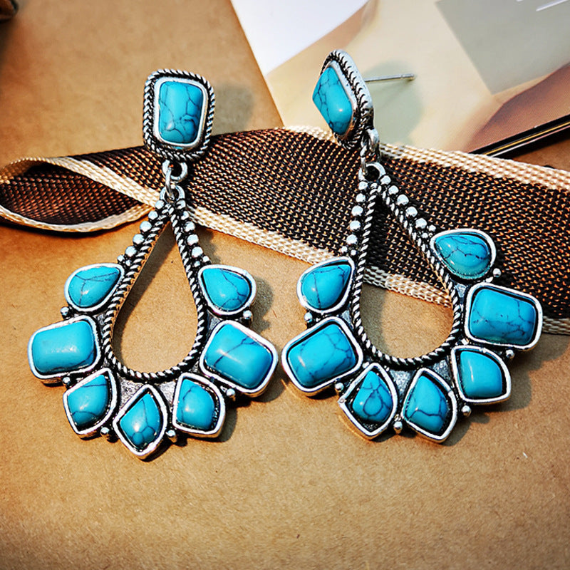 Brincos Pendentes Vintage com Turquesa Banhados a Prata