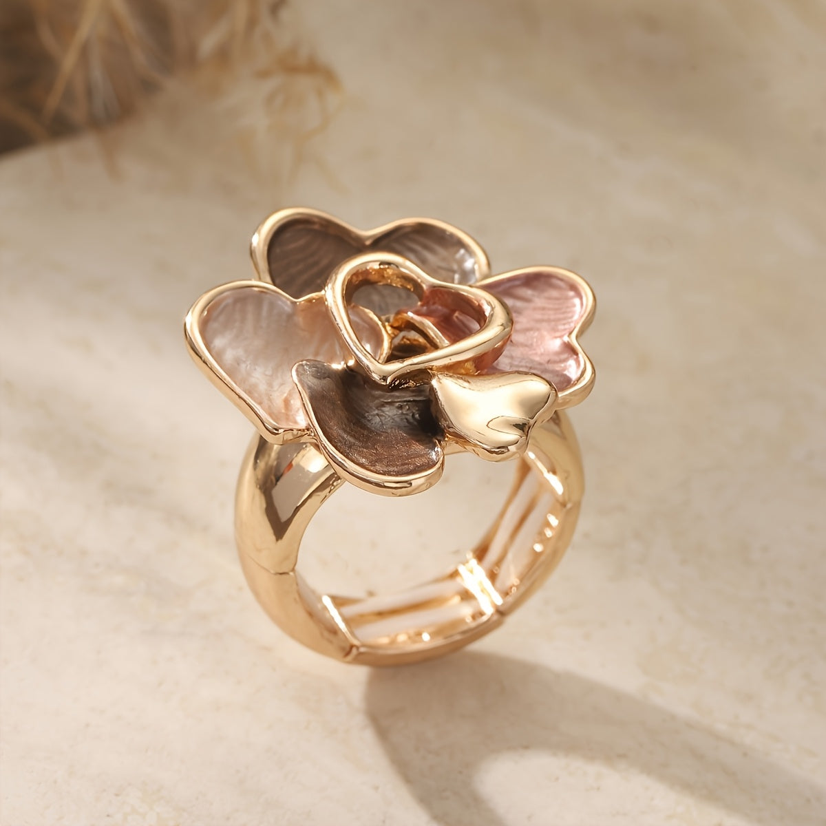 Handmade Bohemian Enamel Heart Gold-Plated Ring