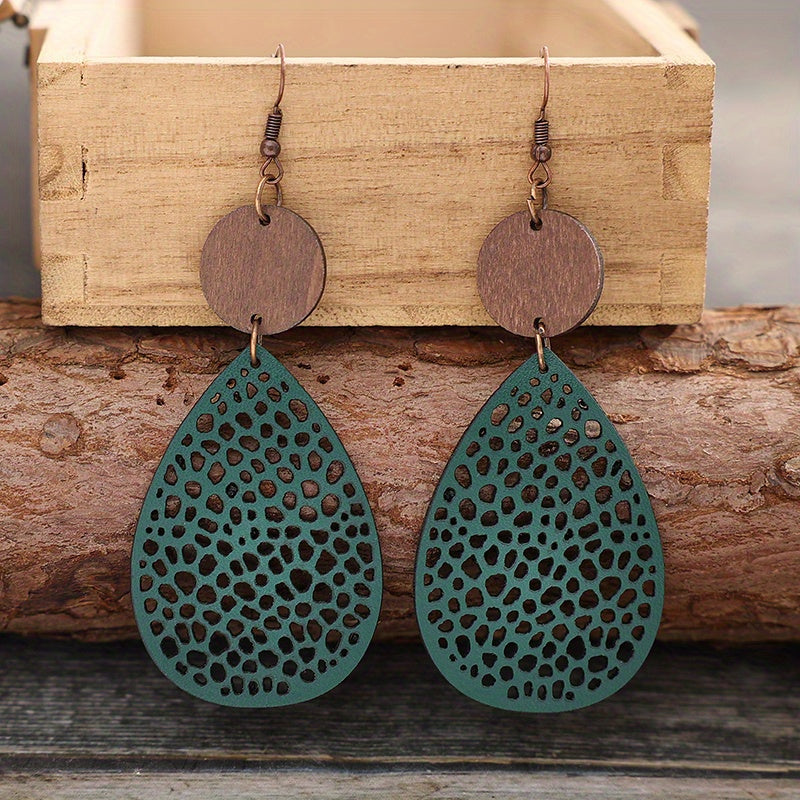 Vintage Hollow Faux Leather Drop Earrings