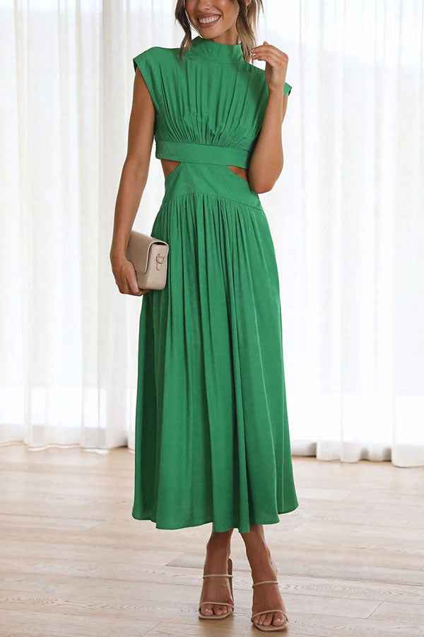 Midi Dress with Waist Cut Out and Practical Side Pockets