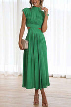Midi Dress with Waist Cut Out and Practical Side Pockets