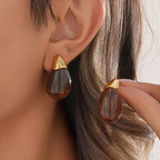 Clear Glass Teardrop Earrings with Gold-Tone Caps