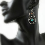 Silver-Tone Spiral Earrings with Blue Stone
