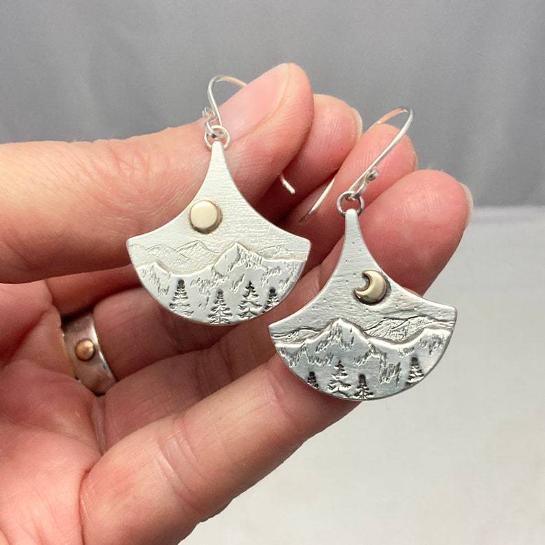 Boho Sun and Moon Silver-Tone Earrings