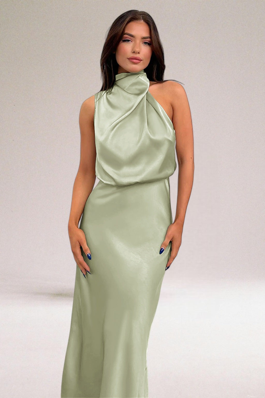 Draped Halter Neck Sleeveless Blouson Maxi Dress