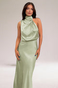 Draped Halter Neck Sleeveless Blouson Maxi Dress