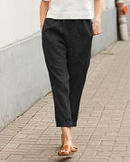 Women's Tapered Trousers in Linen with Rolled Cuffs