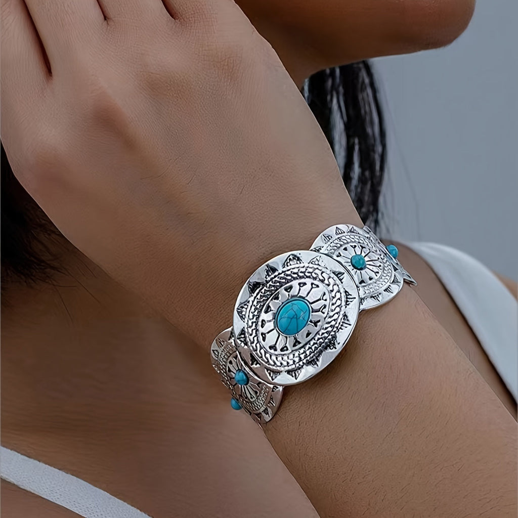 Vintage-Style Stamped Turquoise Cuff Bracelet