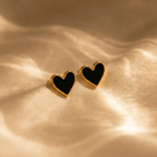 Boho Black Enamel Heart Stud Earrings