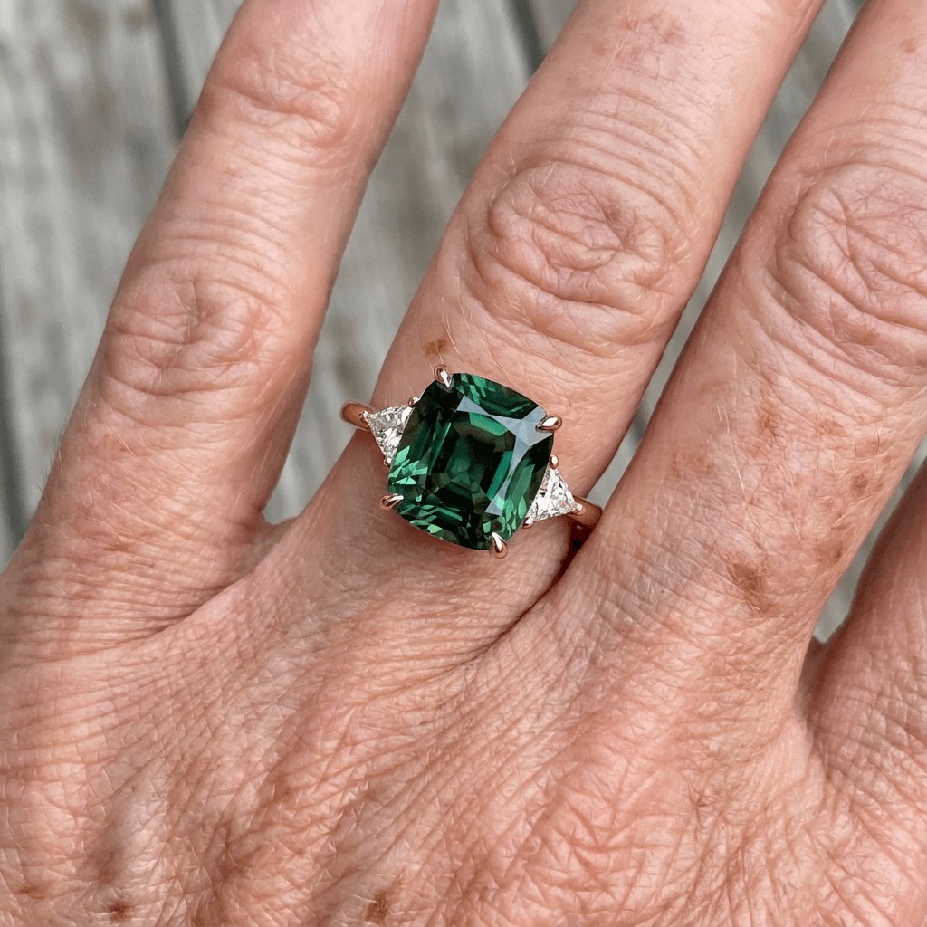 Ring met kussengeslepen groene edelsteenlook in goudkleur