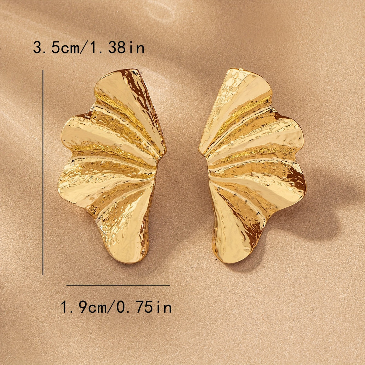 Textured Gold-Tone Fan Stud Earrings